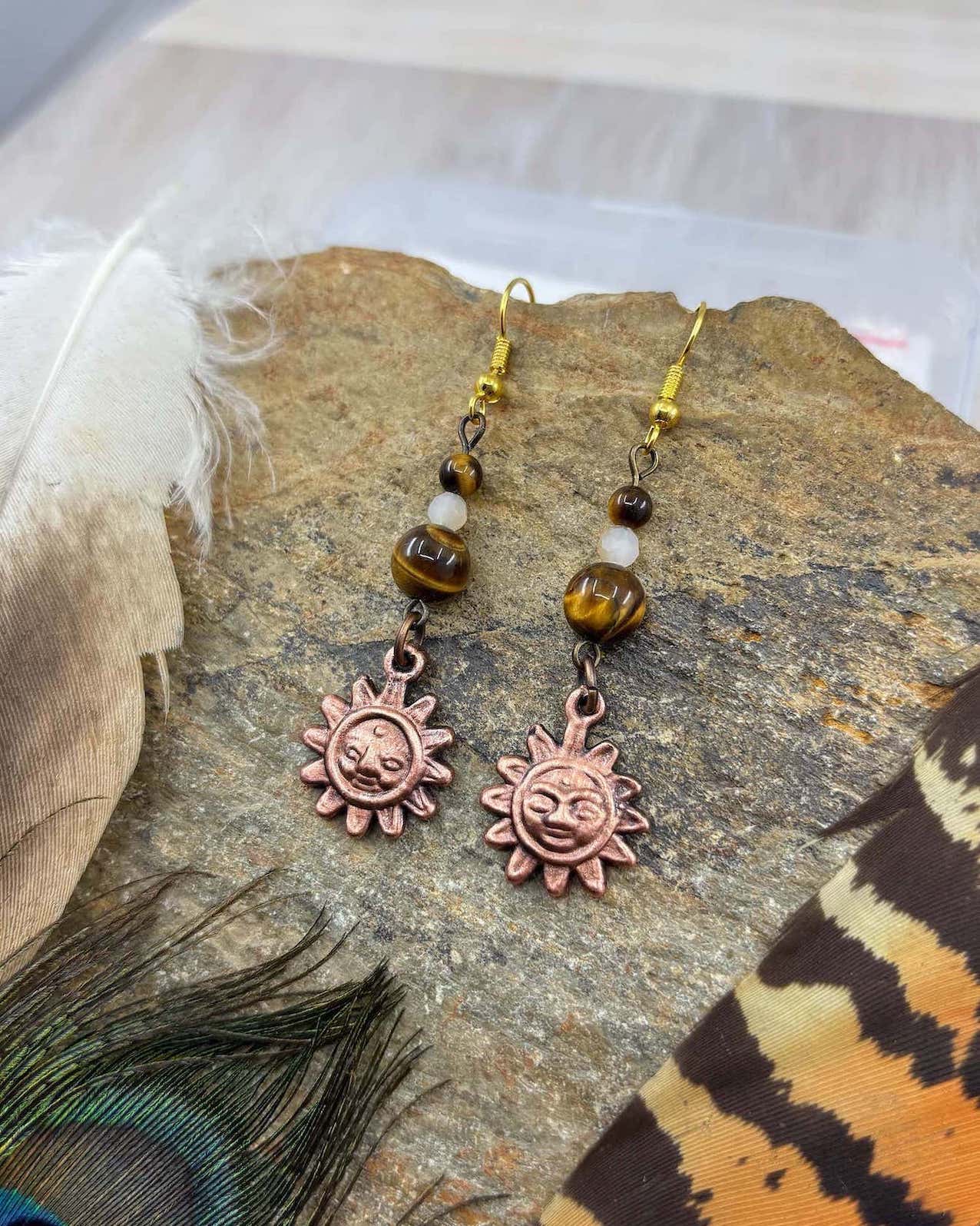 Tiger Eye Sun Earrings - Copper