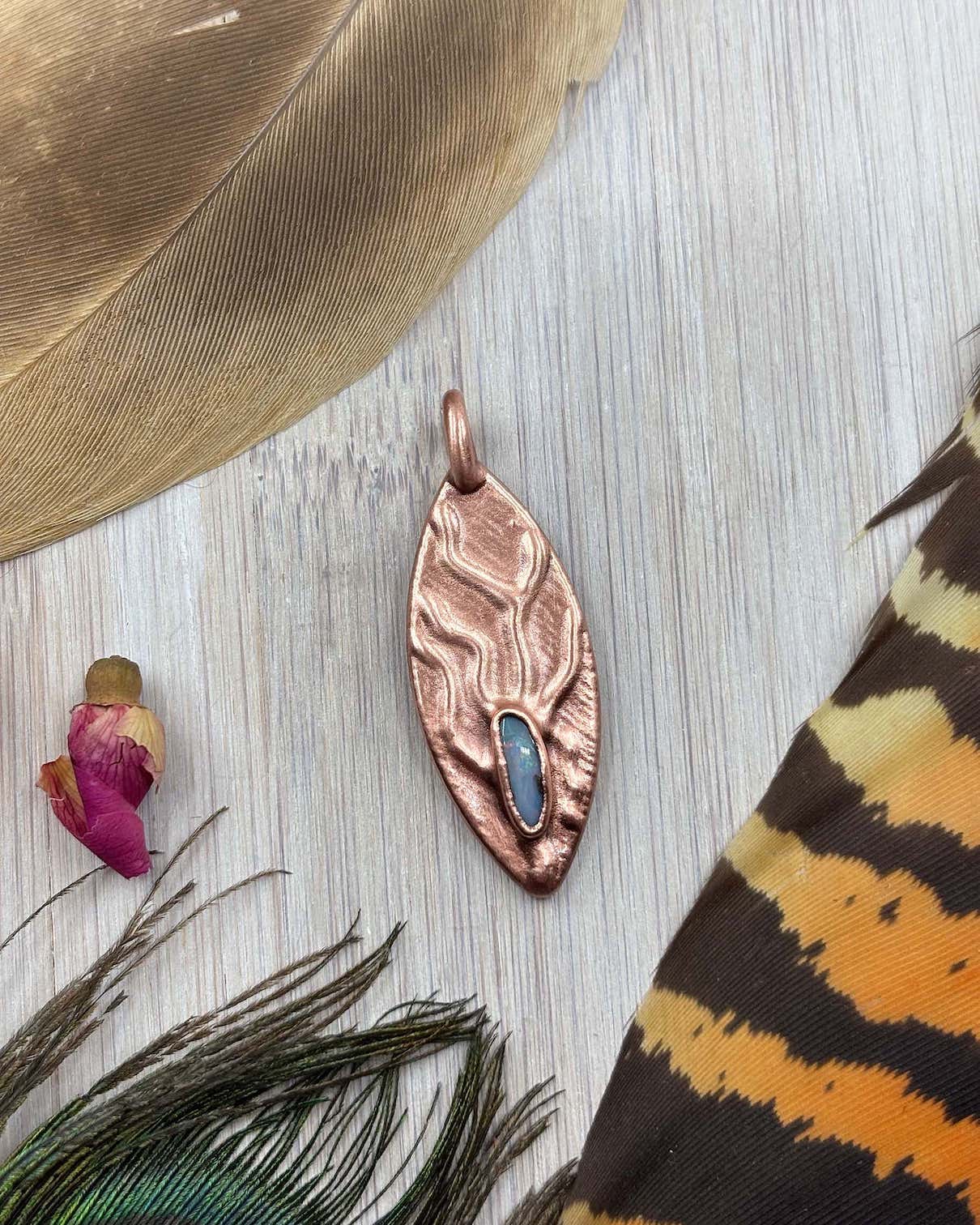 Boulder Opal Textured Pendant - Copper Electroformed