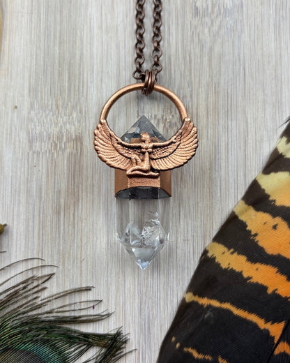 Egyptian Goddess Pendant with Clear Quartz Point - Copper Electroformed