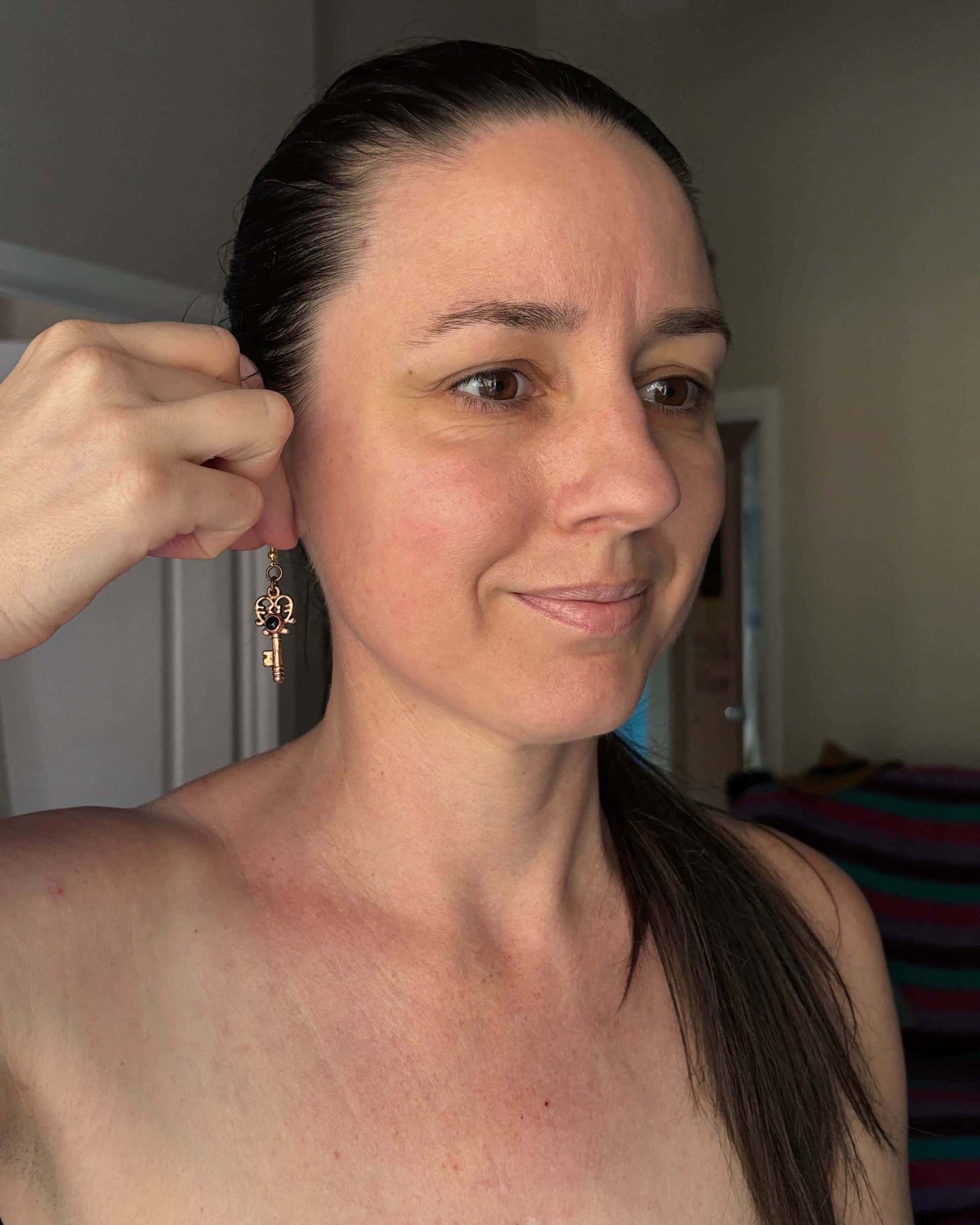Made To Order - Black Agate Key Copper Earrings