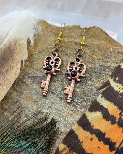 Made To Order - Black Agate Key Copper Earrings