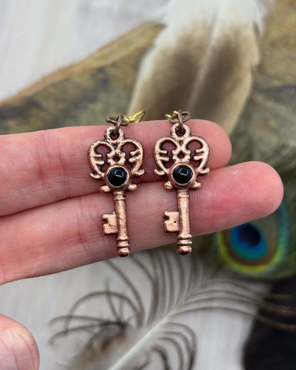 Made To Order - Black Agate Key Copper Earrings