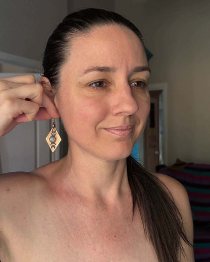 Rainbow Moonstone Moon Phase Earrings - Copper