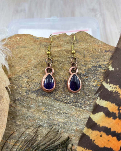 Amethyst Drop Earrings - Copper