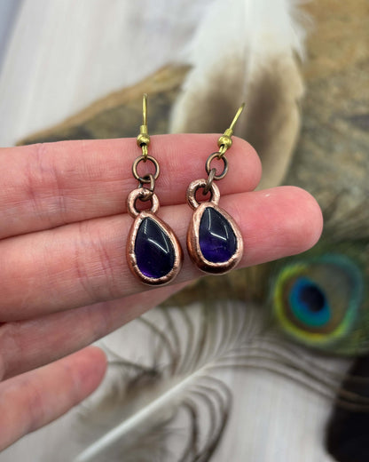 Amethyst Drop Earrings - Copper