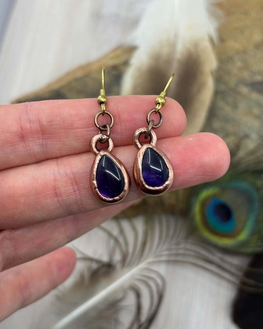 Amethyst Drop Earrings - Copper