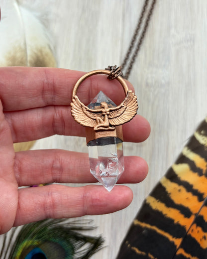 Egyptian Goddess Pendant with Clear Quartz Point - Copper Electroformed