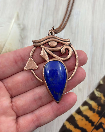 Egyptian Eye Of Horus With Lapis Lazuli - Copper Electroformed