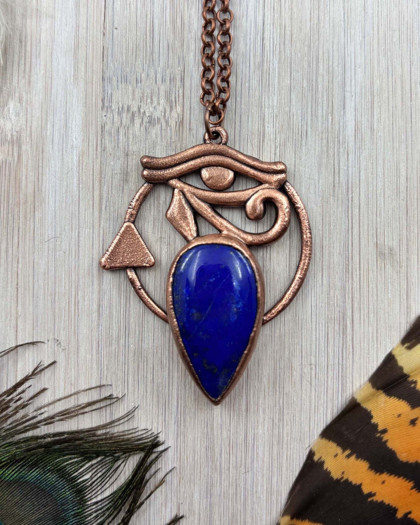 Egyptian Eye Of Horus With Lapis Lazuli - Copper Electroformed