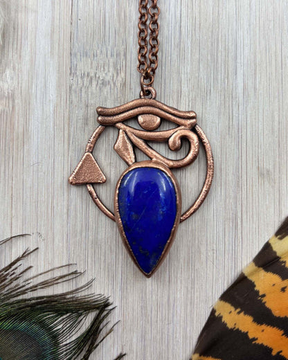 Egyptian Eye Of Horus With Lapis Lazuli - Copper Electroformed