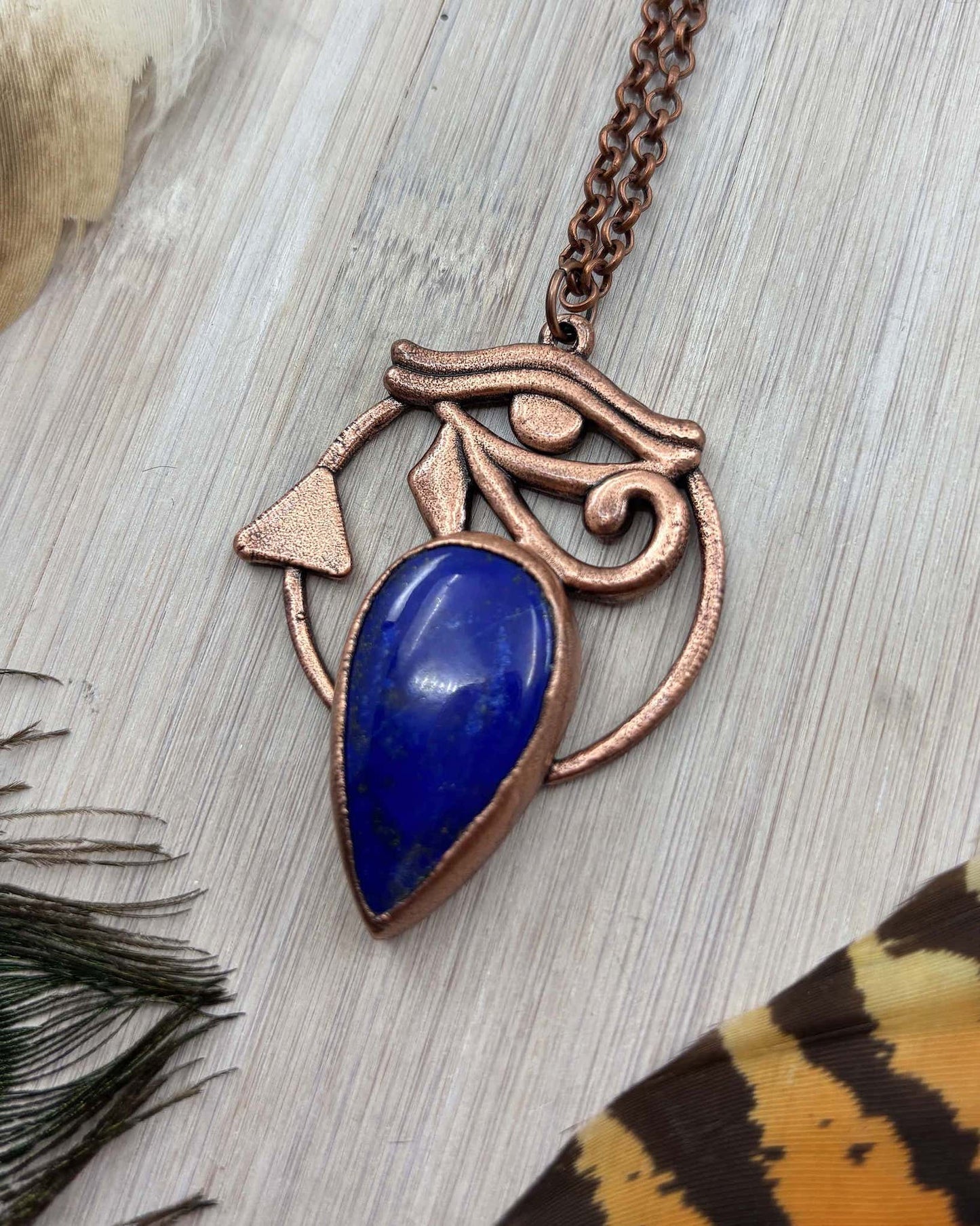 Egyptian Eye Of Horus With Lapis Lazuli - Copper Electroformed