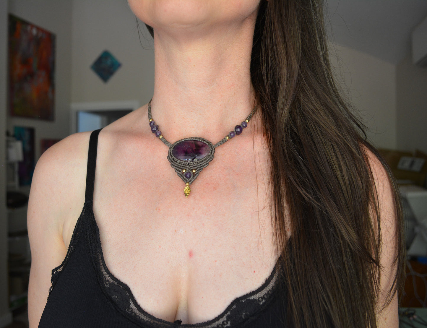 Amethyst Macrame Bib Necklace