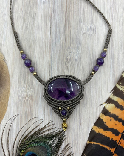 Amethyst Macrame Bib Necklace