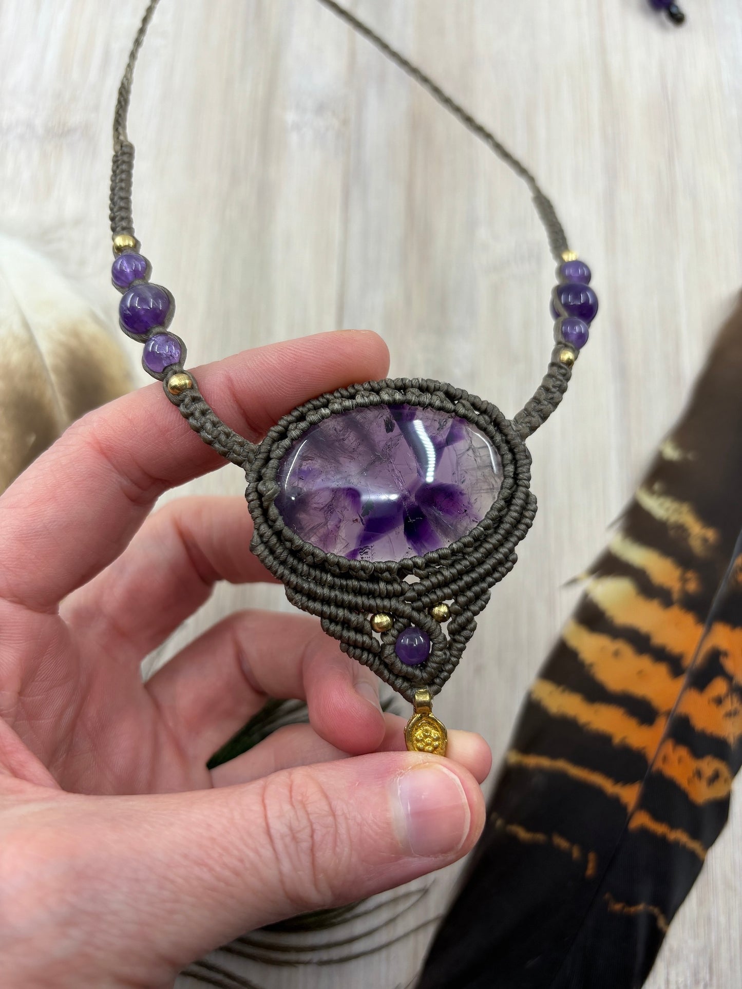 Amethyst Macrame Bib Necklace