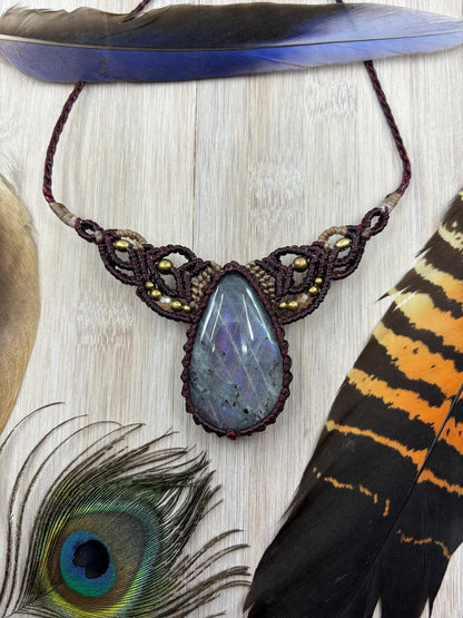 Purple Labradorite Macrame Bib Necklace