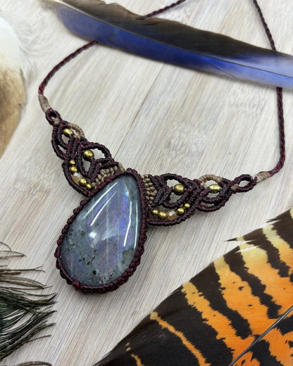 Purple Labradorite Macrame Bib Necklace