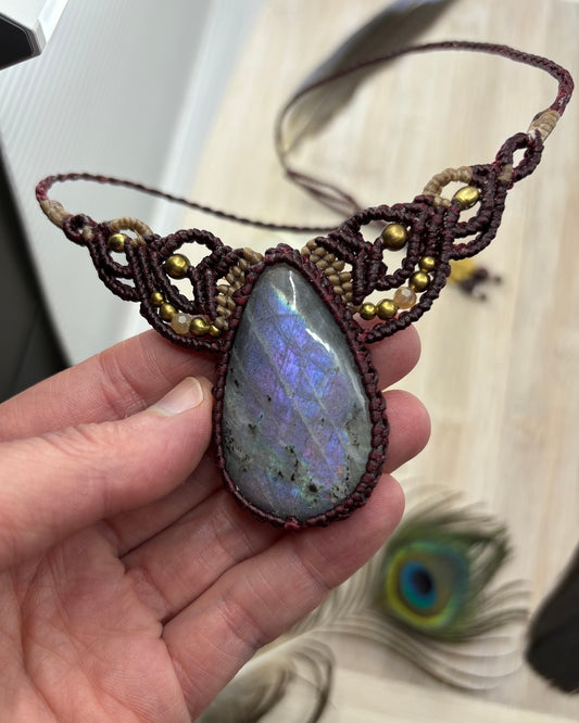 Purple Labradorite Macrame Bib Necklace