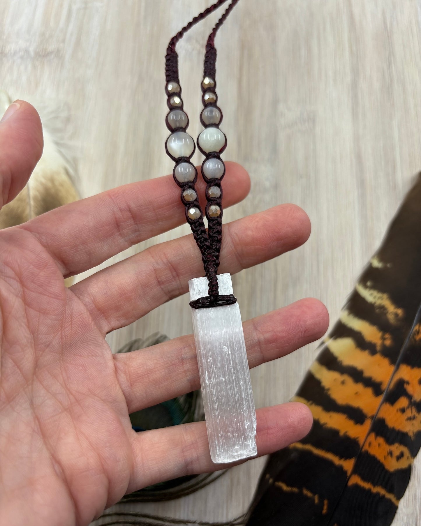 Selenite Macrame Necklace - 2