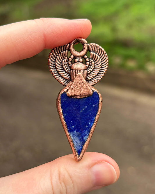 Lapis Lazuli Scarab Beetle Necklace- Copper Electroformed