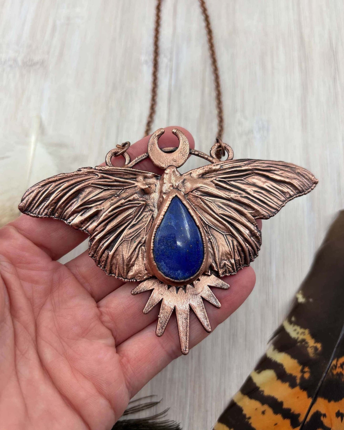 REAL Monarch Butterfly Necklace with Lapis Lazuli - Electroformed