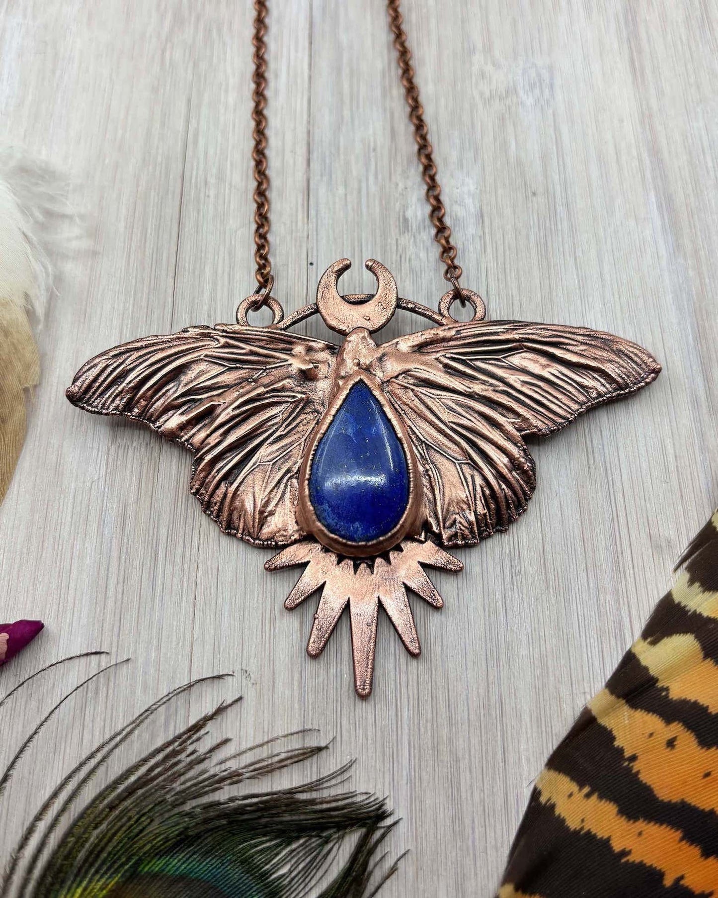 REAL Monarch Butterfly Necklace with Lapis Lazuli - Electroformed