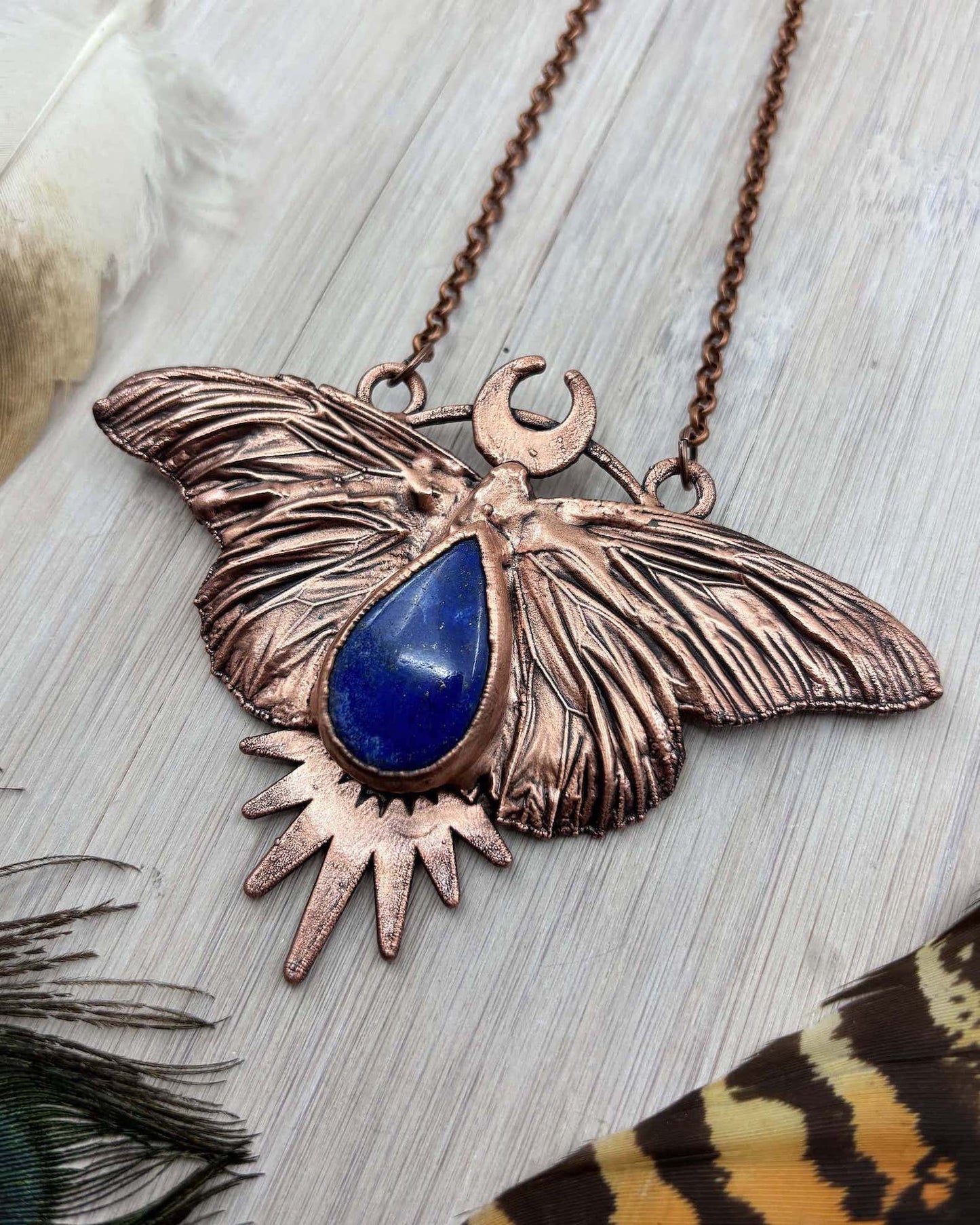 REAL Monarch Butterfly Necklace with Lapis Lazuli - Electroformed
