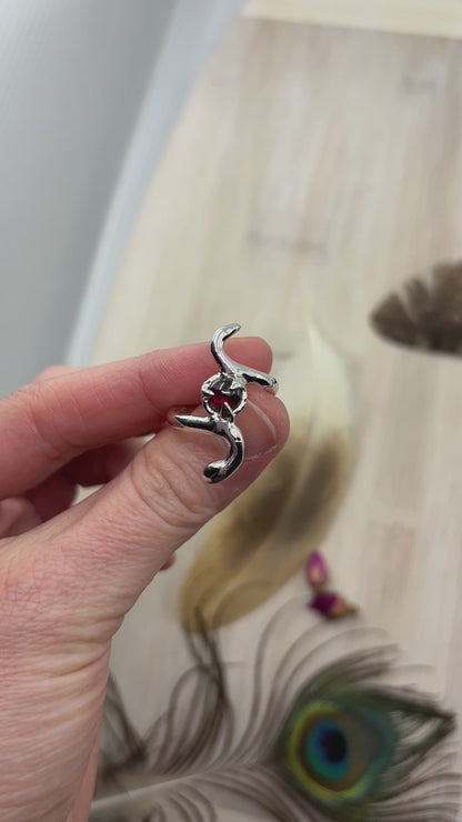 Sterling Silver Garnet Snake Ring - Made To Order