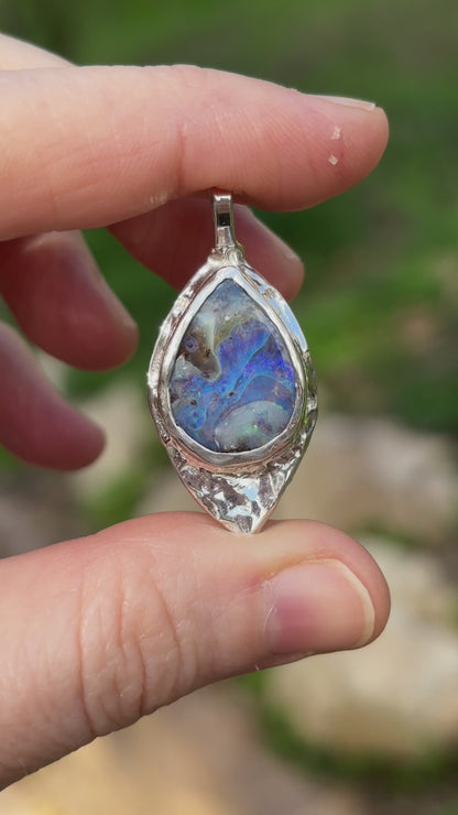 Eagle Boulder Opal Sterling Silver Textured Pendant