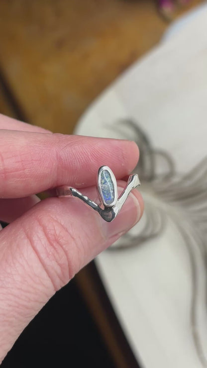 Boulder Opal Sterling Silver Chevron Ring - size 7 US