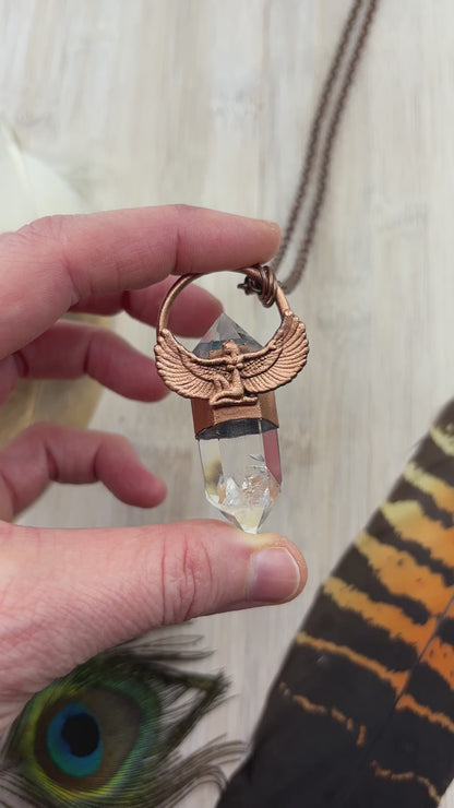 Egyptian Goddess Pendant with Clear Quartz Point - Copper Electroformed