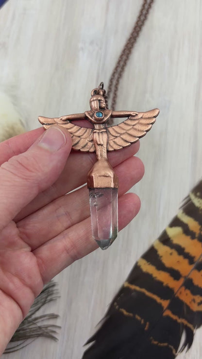 Egyptian Goddess With Clear Quartz Point & Labradorite - Copper Electroformed