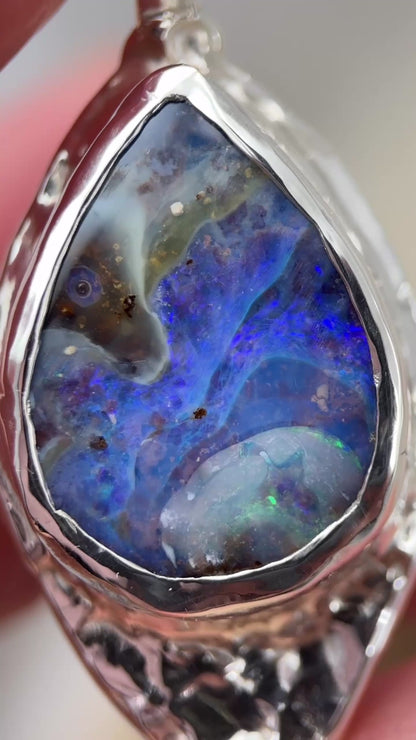 Eagle Boulder Opal Sterling Silver Textured Pendant