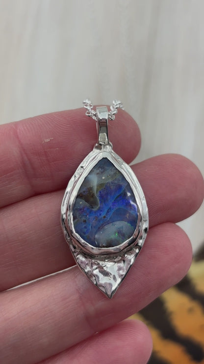 Eagle Boulder Opal Sterling Silver Textured Pendant