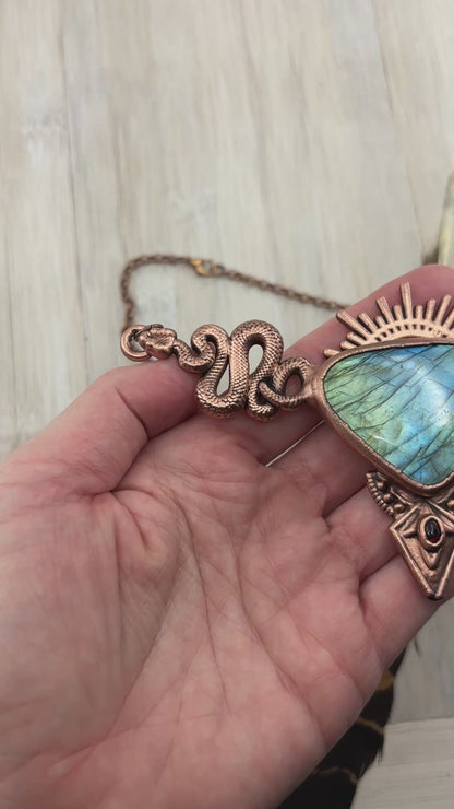 Labradorite Snake Tribal Chest Plate Necklace- Copper Electroformed