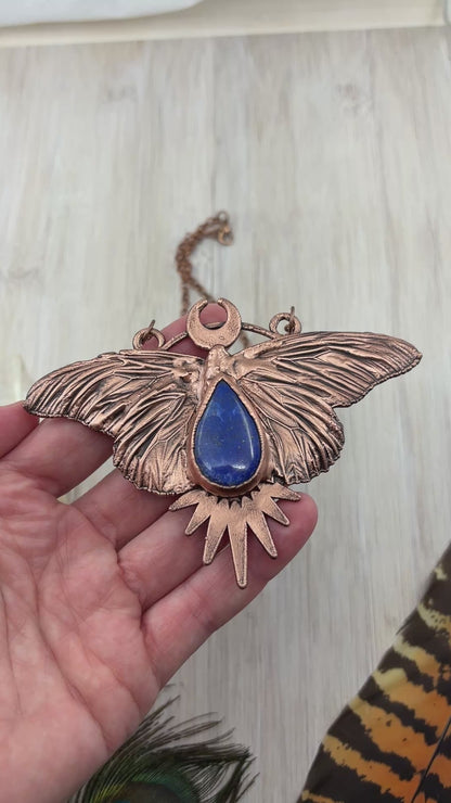 REAL Monarch Butterfly Necklace with Lapis Lazuli - Electroformed