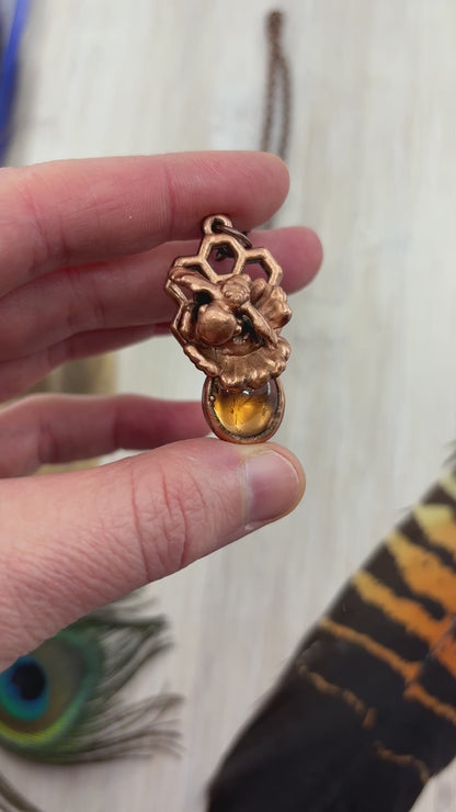 REAL Bee & REAL Flower Pendant With Copper Backed Citrine - Copper Electroformed