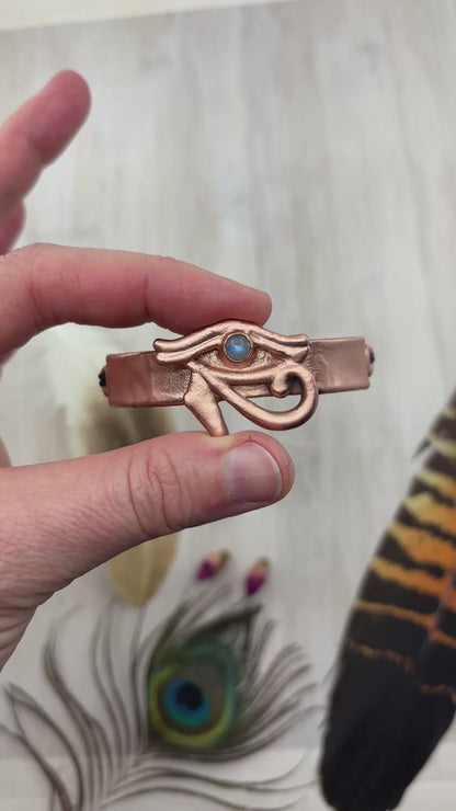 Eye Of Horus Rainbow Moonstone Copper Bracelet