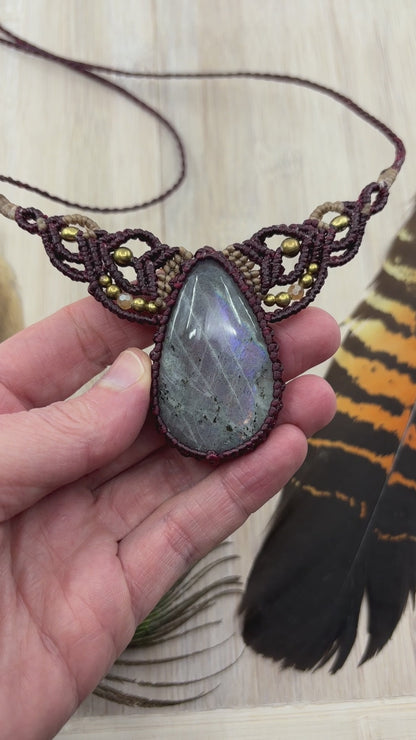 Purple Labradorite Macrame Bib Necklace