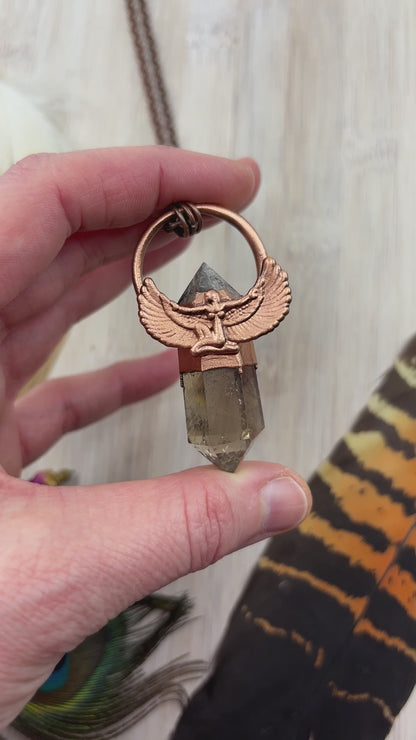 Egyptian Goddess Pendant with Smoky Quartz Point - Copper Electroformed