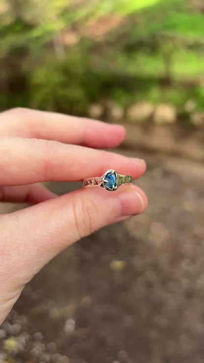 Boulder Opal Sterling Silver Textured Ring - size  7.75 US