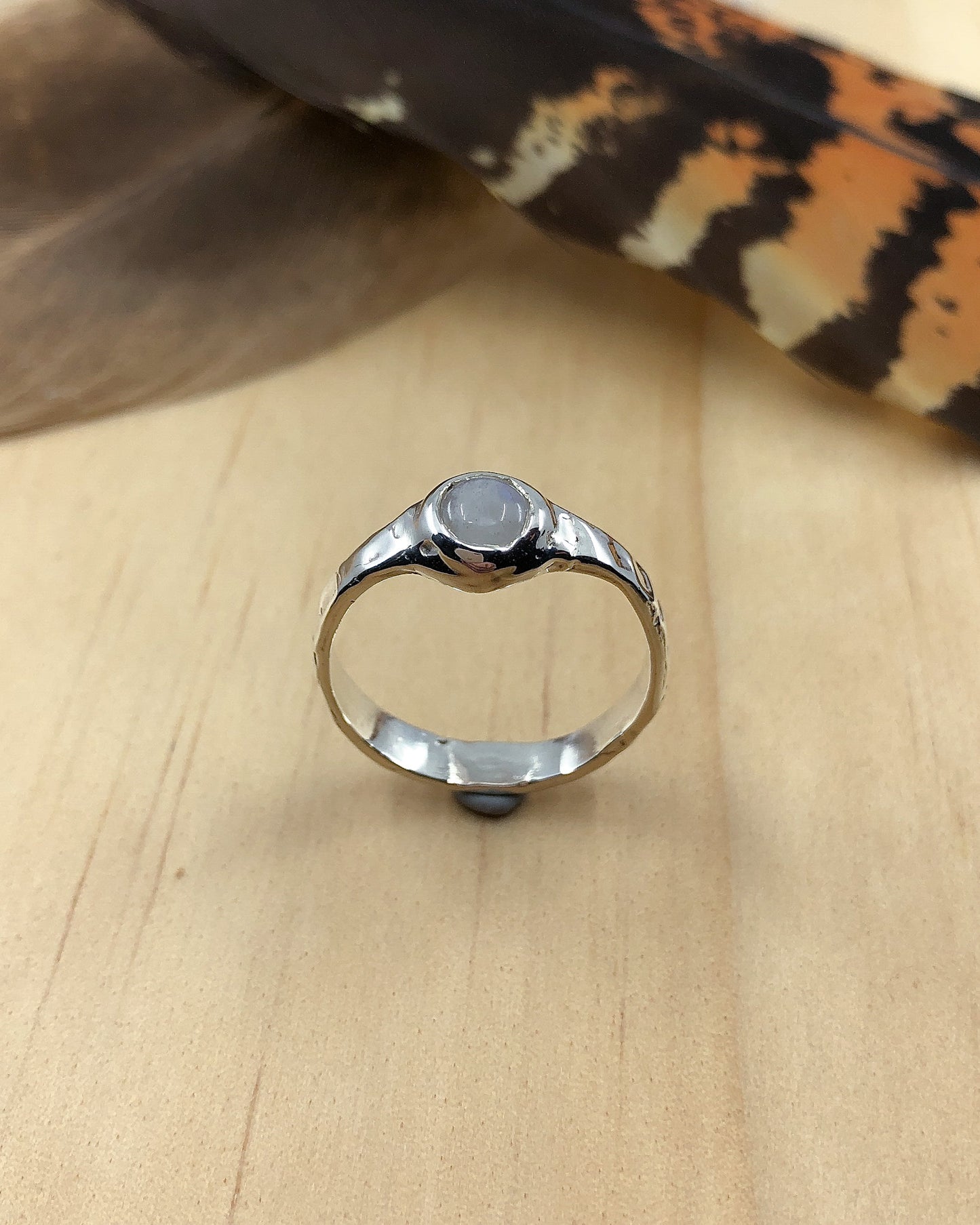 rainbow moonstone sterling silver molten ring