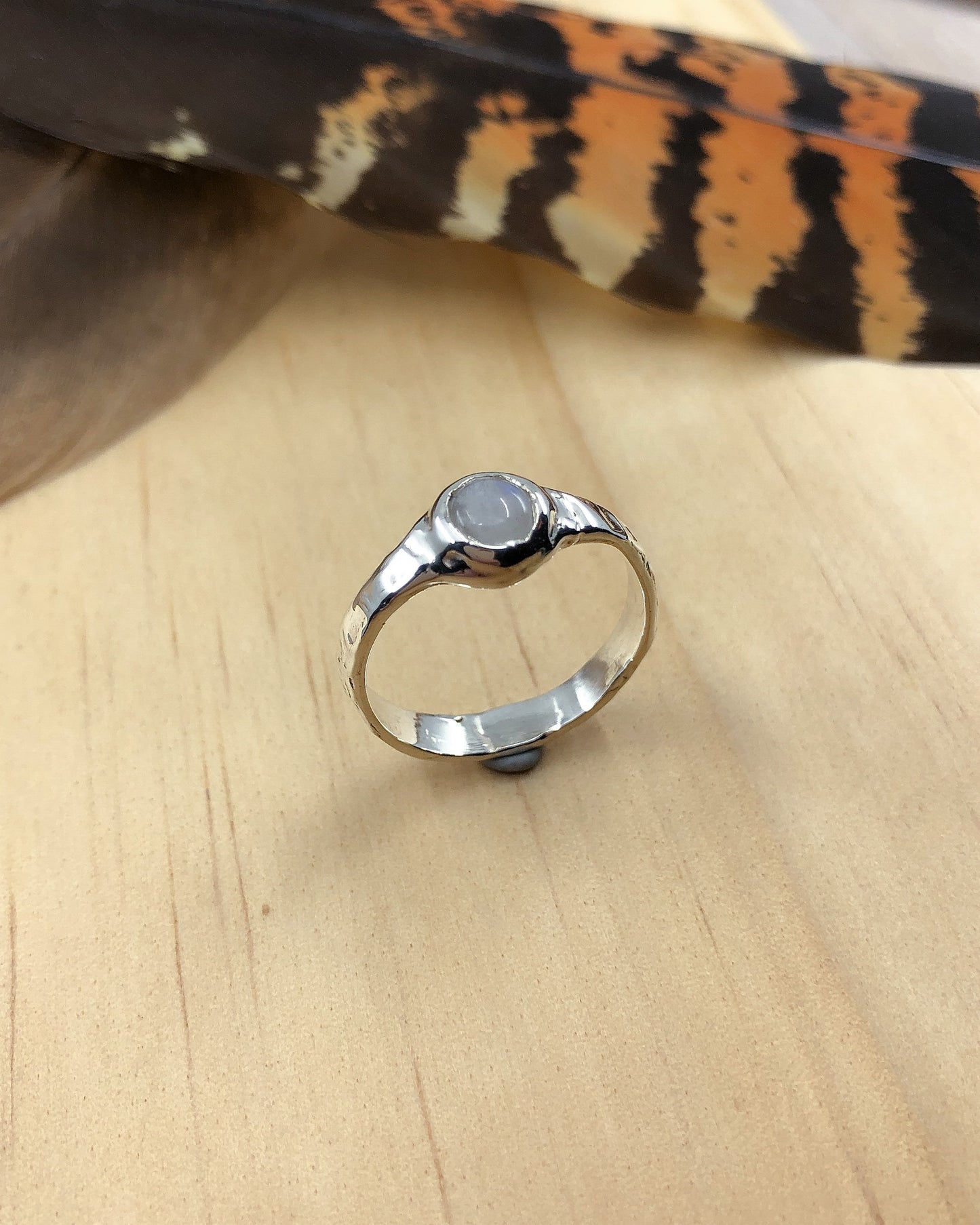 rainbow moonstone sterling silver molten ring