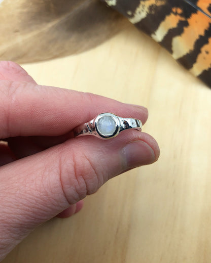 rainbow moonstone sterling silver molten ring