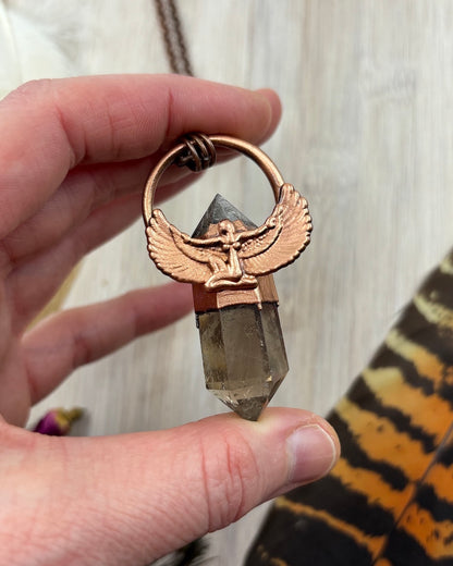 Egyptian Goddess Pendant with Smoky Quartz Point - Copper Electroformed