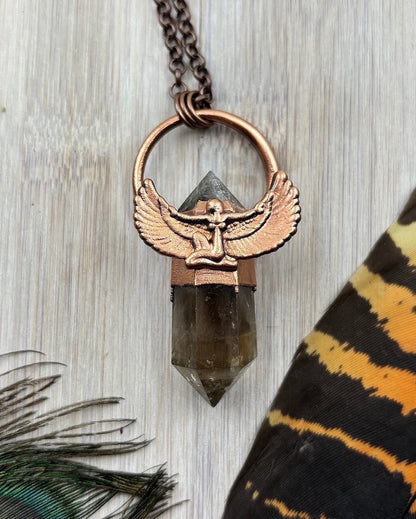 Egyptian Goddess Pendant with Smoky Quartz Point - Copper Electroformed