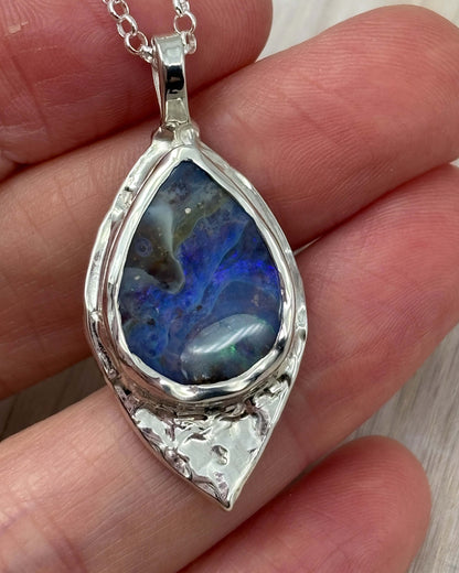 Eagle Boulder Opal Sterling Silver Textured Pendant