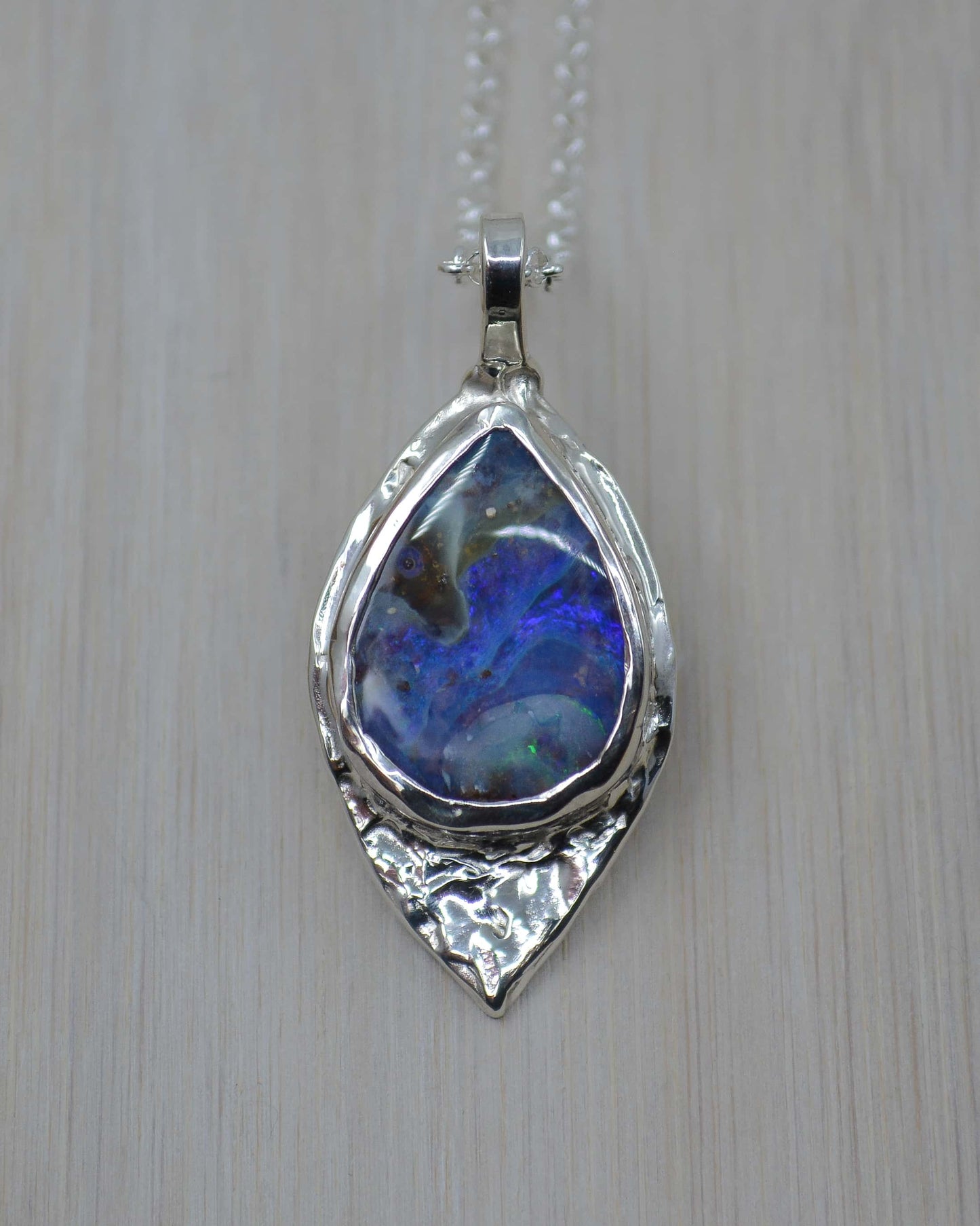 Eagle Boulder Opal Sterling Silver Textured Pendant
