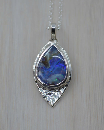 Eagle Boulder Opal Sterling Silver Textured Pendant