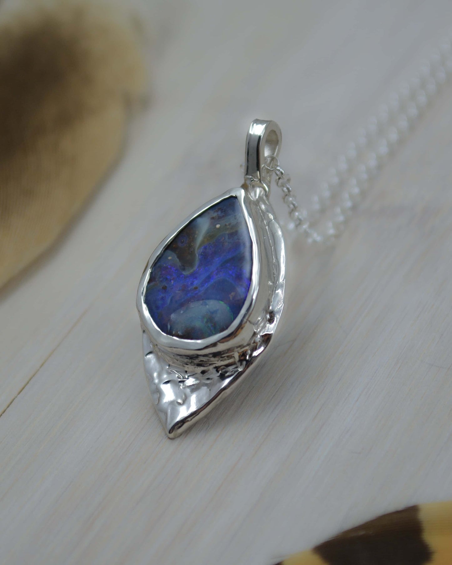 Eagle Boulder Opal Sterling Silver Textured Pendant