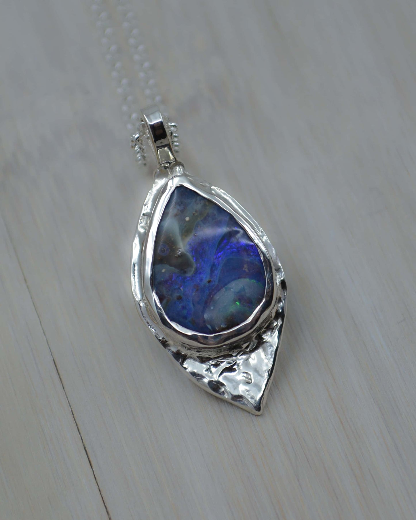 Eagle Boulder Opal Sterling Silver Textured Pendant